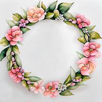 Cute watercolor frame flower wreath. photo
