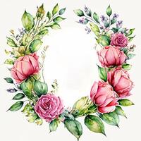 Cute watercolor frame flower wreath. photo