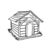 Black and white line art doghouse vector