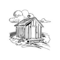 Black and white line art doghouse vector