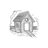 Black and white line art doghouse vector