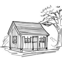 Black and white line art doghouse vector