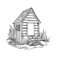 Black and white line art doghouse vector