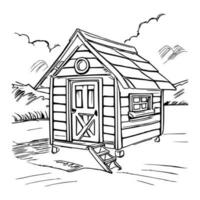 Black and white line art doghouse vector