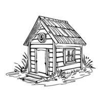 Black and white line art doghouse vector