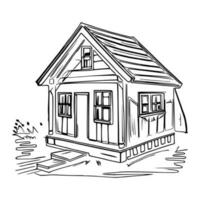 Black and white line art doghouse vector