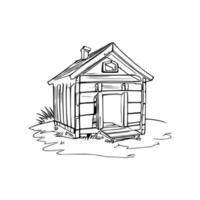 Black and white line art doghouse vector