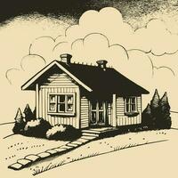 Vintage Line art House vector