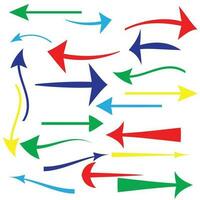 Arrow icon. Direction icon. Hand drawn arrow set. Set of hand drawn dashed arrows. Doodle arrow. Collection different arrows sign.  Modern simple arrows vector. Color Arrows set. vector