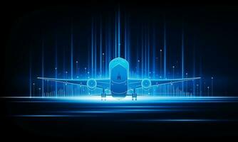Abstract Light out plane is flying Travel by air transport  city open Light technology background Hitech communication concept innovation background vector design.