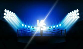 boxeo anillo arena estadio campo con brillante estadio luces vs letras para Deportes y lucha competencia vector diseño