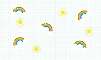 Color Rainbow With Clouds cartoon Blank white worksheet exercise book and back to school background vector design.