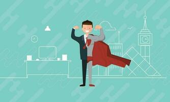 happy face businessman. a concept of balancing personal life between office and hero. liquid shape colorful background vector design