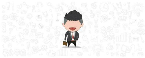 Happy face businessman on business doodles objects background., drawing by hand vector