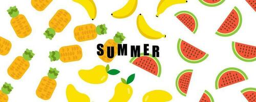 Summer Vector illustrations of a cute fruit, and a pattern of watermelon mango banana pineapple background design