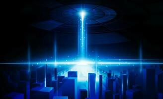 Abstract spaceship beam open Key Door Light out business digital city Hitech communication concept innovation background, vector design