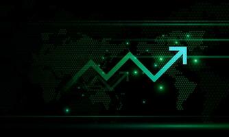 financiero gráfico con Moviente arriba flecha grafico y mundo mapa en valores mercado en azul color antecedentes concepto innovación fondo, vector diseño