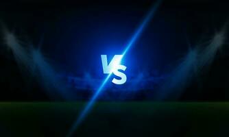 Football arena field with bright stadium lights vs letters for sports and fight competition vector design