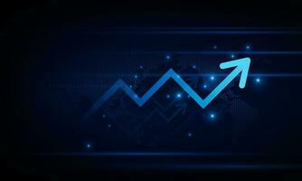 financiero gráfico con Moviente arriba flecha grafico y mundo mapa en valores mercado en azul color antecedentes concepto innovación fondo, vector diseño