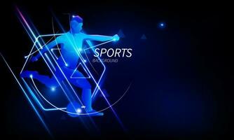 Abstract technology, polygonal soccer player with futuristic element background Hitech communication concept of sport science vector design.