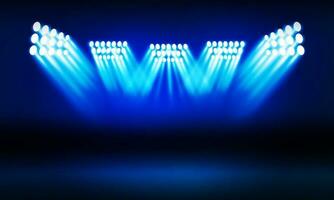 Abstract show led light concert stage with blue beam two light illuminating empty space, panoramic on black background with banner stadium vector design.