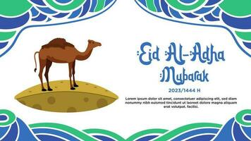 Banner template blue and green abstract theme of Happy Eid al-Adha with camel illustration vector