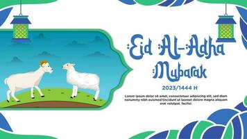 Banner blue and green simple abstract theme of Happy Eid al-Adha with illustration vector