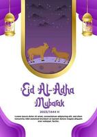 póster modelo púrpura sencillo elegante tema de contento eid al-adha con animal ilustración vector