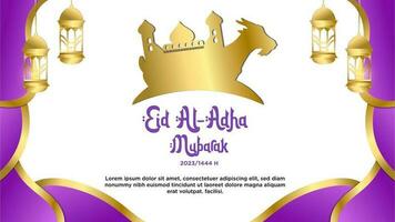 vector bandera modelo púrpura elegante tema de contento eid al-adha 2023 con silueta animal