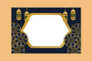 Dark Blue Banner Background with Islamic Pattern Flowers and Lanterns Theme vector