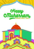 Poster Template Happy Muharram Islamic New Year with Beautiful Cartoon Themes vector