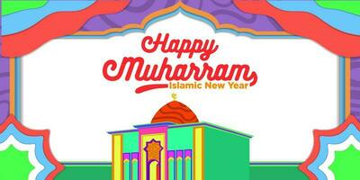 Vector Template Happy Muharram Islamic New Year with Cartoon Candy Color Themes