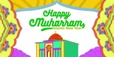 vector modelo contento muharram islámico nuevo año con hermosa dibujos animados temas