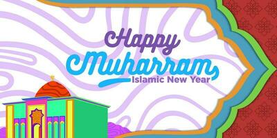 vector modelo contento muharram islámico nuevo año con clásico dibujos animados temas