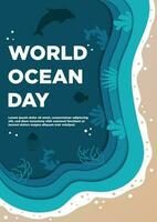 Poster Template World Ocean Day with Simple Paper Cut Style Vector