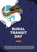 póster plantillas azul antecedentes rural tránsito día con el sensación de un autobús viaje a el playa vector ilustración