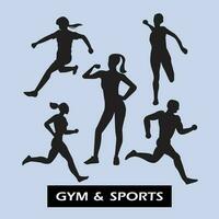 Graphic silhouette illustrations of female sports and gym vector