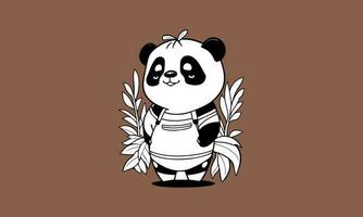 cute panda kawaii line art design vector