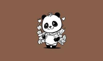 cute panda kawaii line art design vector