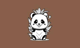 cute panda kawaii line art design vector