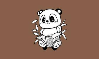 cute panda kawaii line art design vector