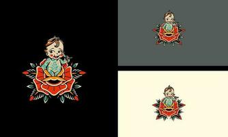red flowers and baby boy vector flat design