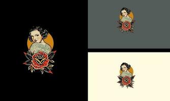 red flowers and women vector illustration mascot design