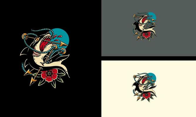shark and red rose vector flat design