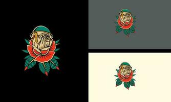 head dog with red flowers vector flat design