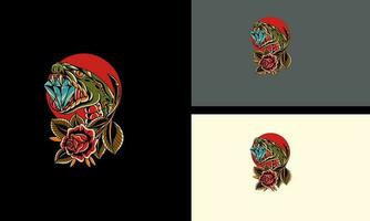 head cobra and red rose flowers vector flat design