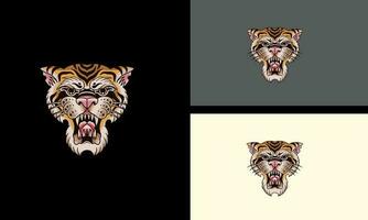 head tiger with flames vector illustration mascot design