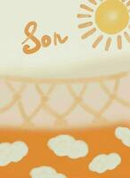 Sunshine themed Here comes the Son Orange background clouds for greeting cards, signs, baby shower, birthday party as a poster, invitation, welcome sign, thank you card or just as decoration photo
