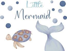 Watercolor Little Mermaid Under the Sea Baby Nursery Sign Vector photo