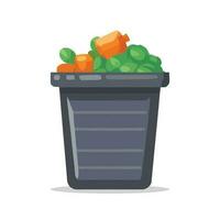 Trash bin with rubbish isolated on white background. flat vector of garbage bin